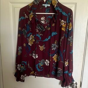 She + Sky Red Graphic 3/4 Sleeve Blouse